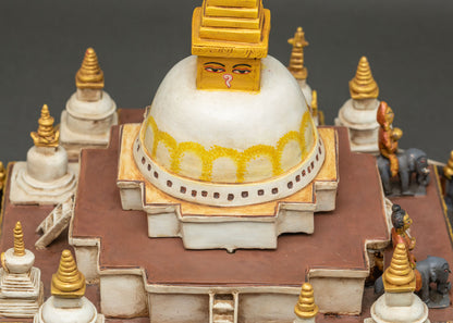 Artistic view of handcrafted Boudhanath Stupa statue from top for altar decor