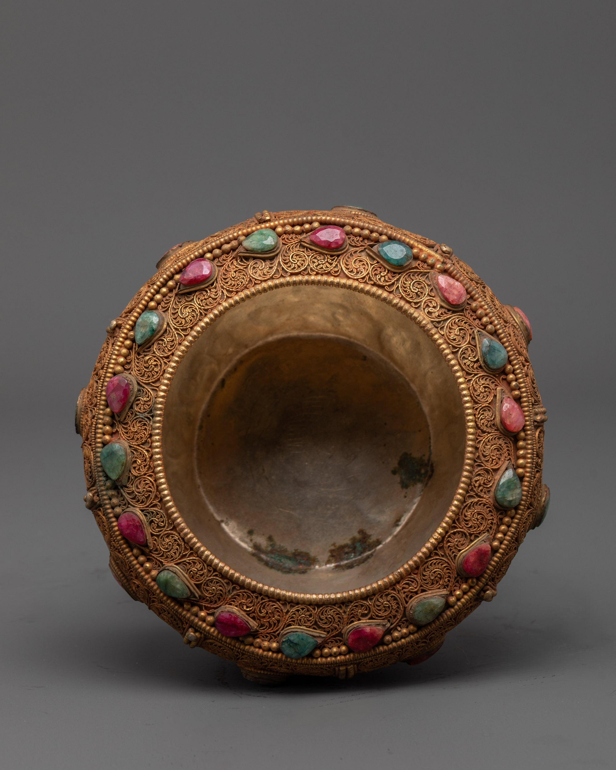 Artistic angle of Dhirpur Rice Pot displaying delicate craftsmanship and rich spiritual symbolism