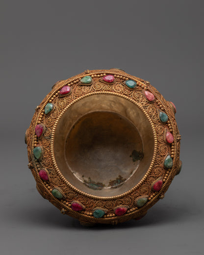 Artistic angle of Dhirpur Rice Pot displaying delicate craftsmanship and rich spiritual symbolism