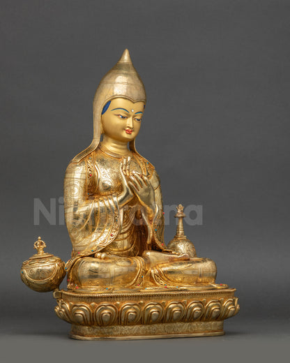 Atisha Monk Sculpture right side view showing lotus seat and sacred vase