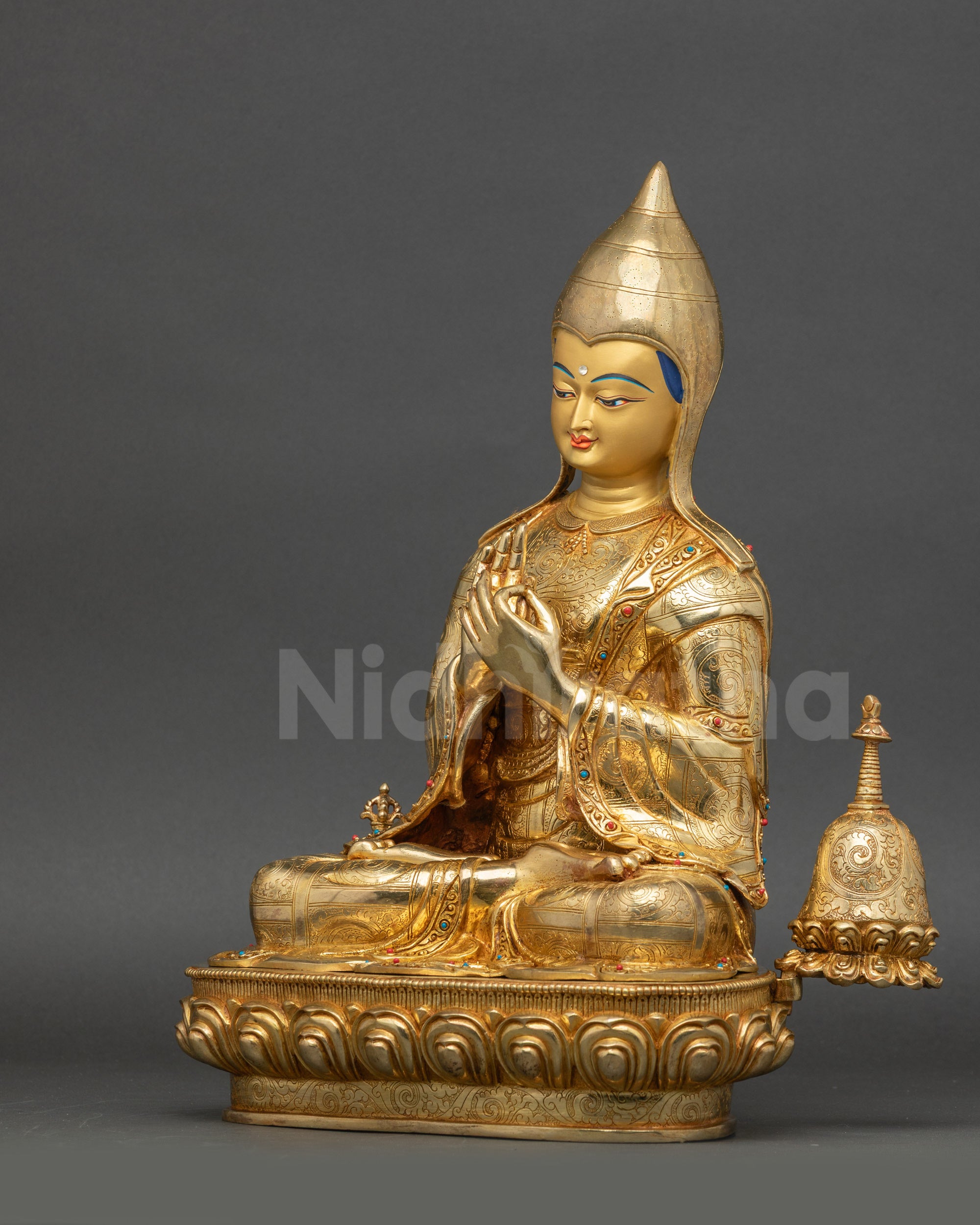 Atisha Tibetan Teacher Statue left side view copper alloy with gold layers