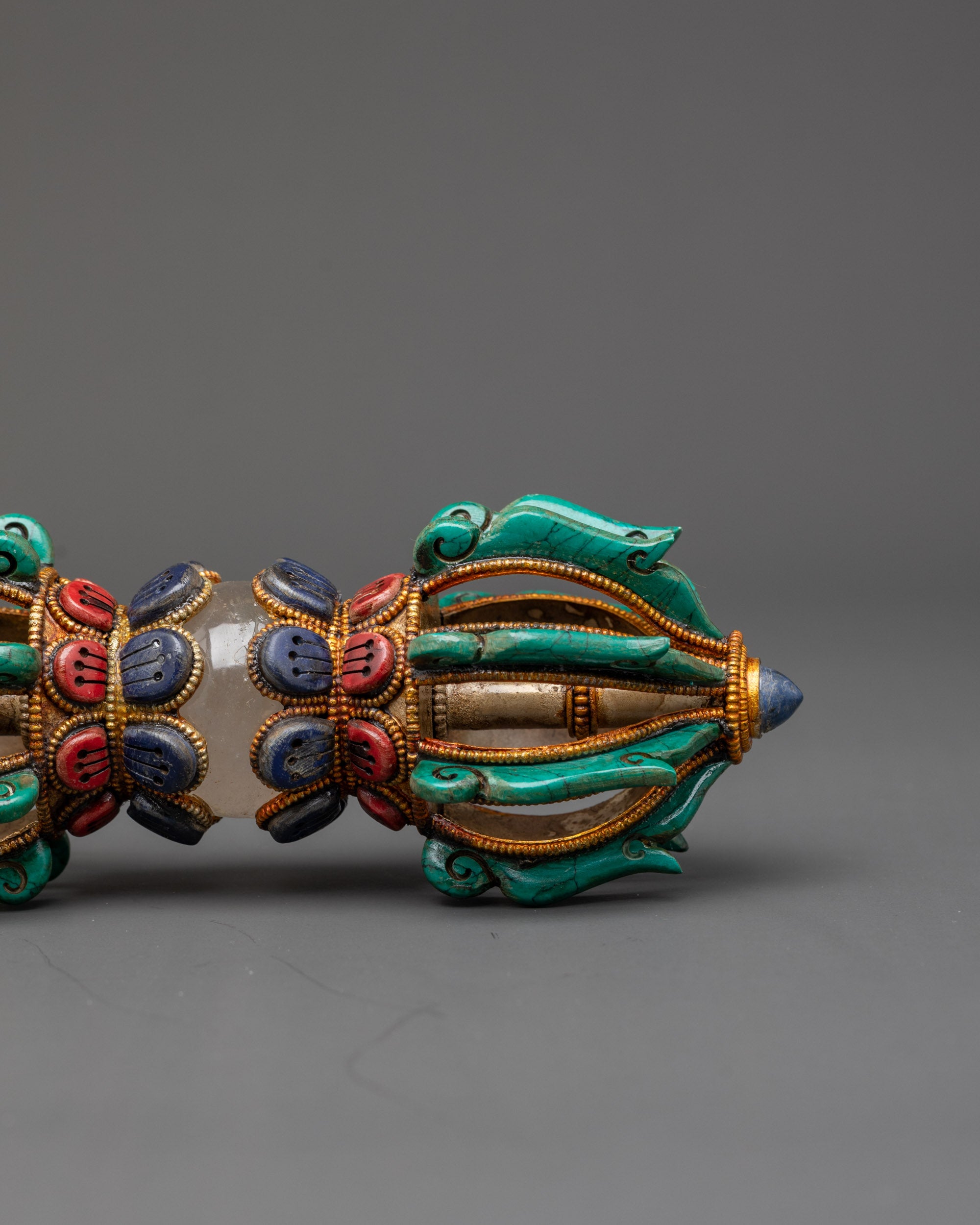 Authentic Nepalese Vajra with dual-ended prongs and central crystal sphere