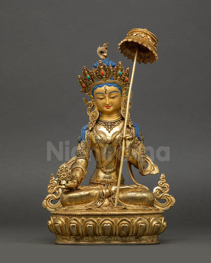 Authentic Sitatapatra Dukar Statue Nepalese Buddhist Copper Gold-Gilded Front