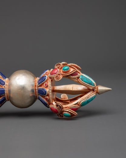 Authentic copper Vajra with intricate dual-ended prongs and central sphere