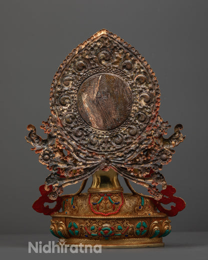 Avalokiteshvara Chenrezig Buddha Statue holding lotus, mala, and wish-fulfilling jewel