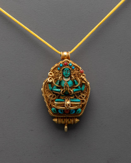 Avalokiteshvara (Chenrezig) Prayer Locket | Handmade Himalayan Pendant