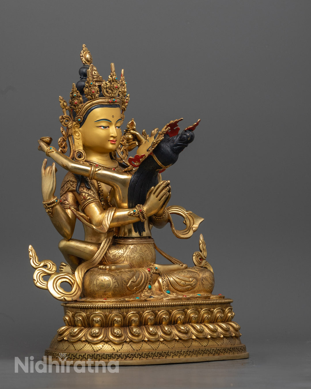 Avalokiteshvara Chenrezig with Yab-yum Statue – Lost Wax Copper Sculpture with Lotus Throne &amp; Consecration