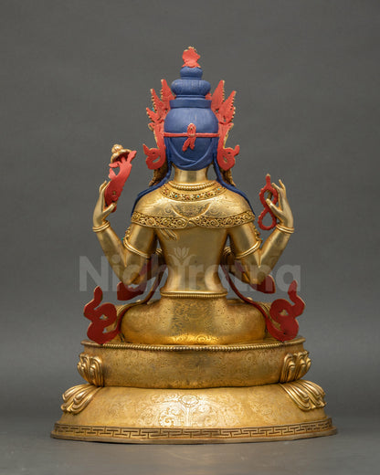Avalokiteshvara Statue back view Nepalese handcrafted Buddhist Bodhisattva sculpture