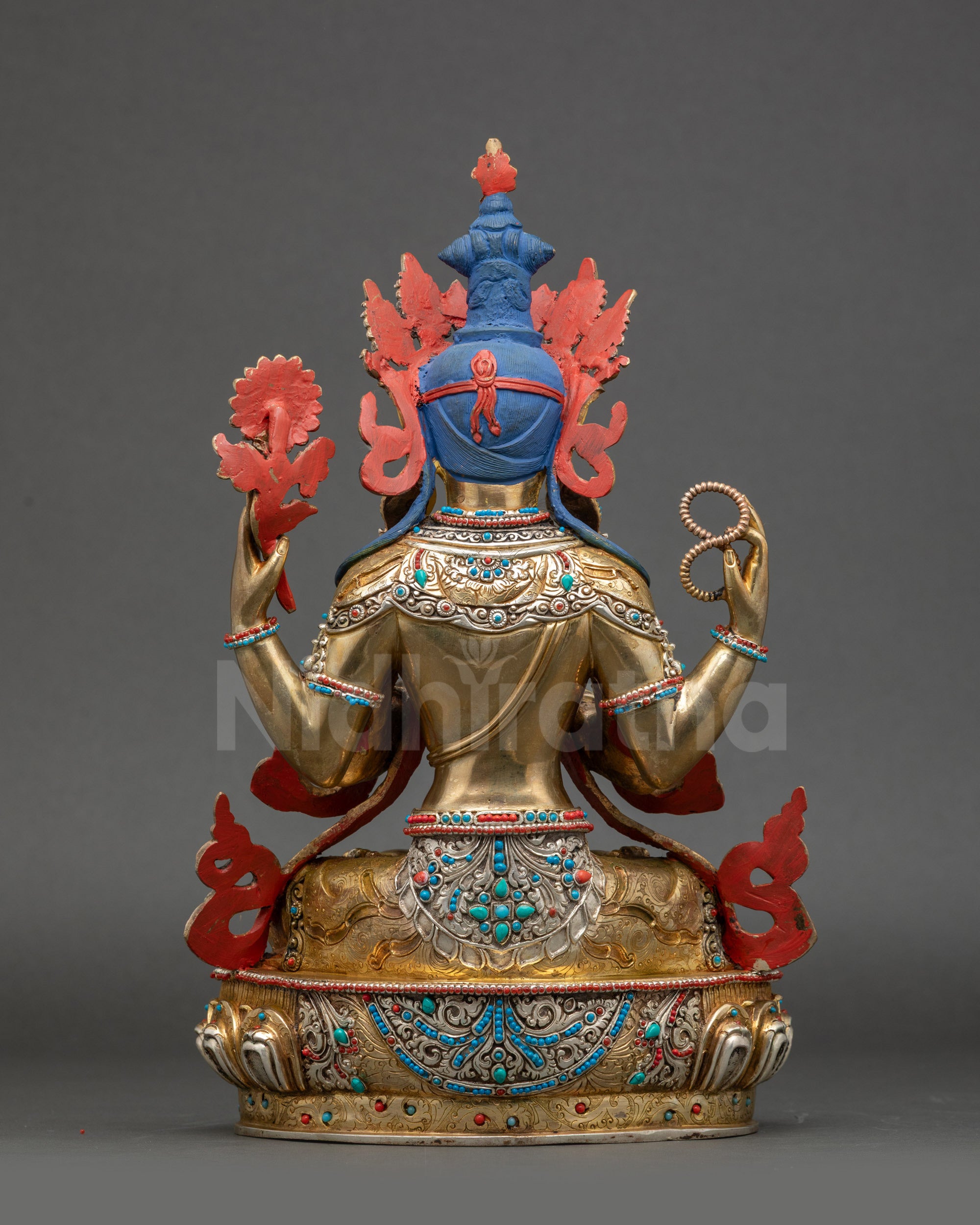 Avalokiteshvara Statue back view showing intricate robe and jewelry details