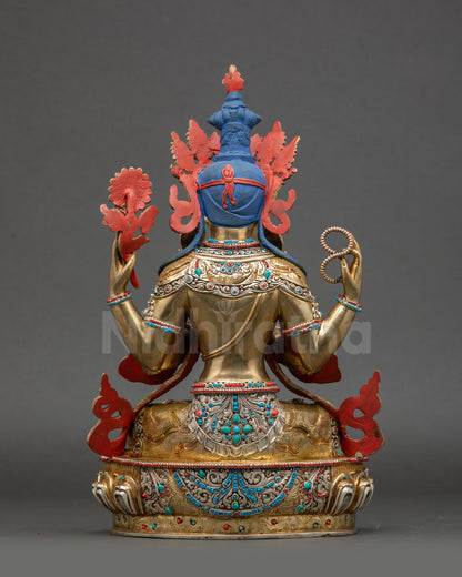 Avalokiteshvara Statue back view showing intricate robe and jewelry details