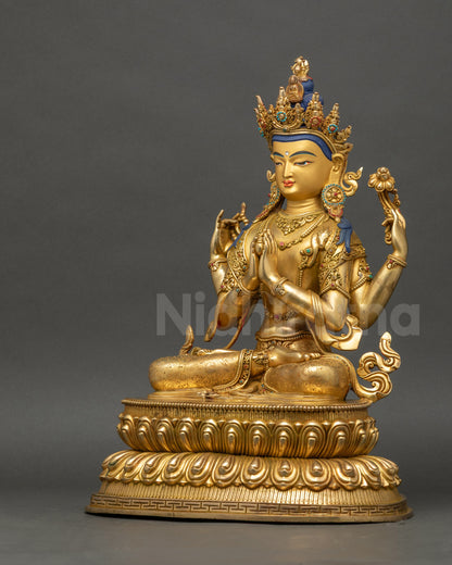 Avalokiteshvara Statue left side view detailed Nepalese Buddhist figurine