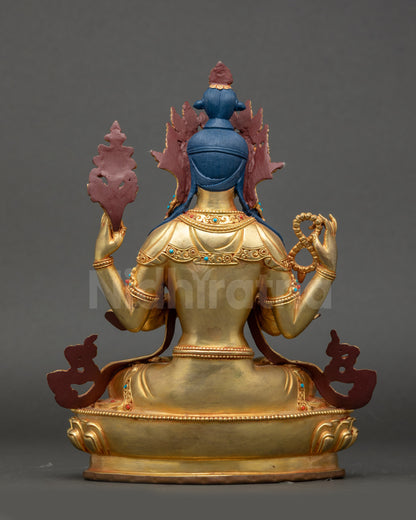 Avalokiteshvara hands holding rosary and lotus, semi-precious stone inlays
