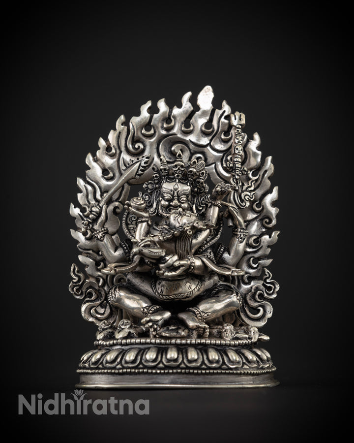 Four-Armed Mahakala and Consort: Crafted in Pure Silver