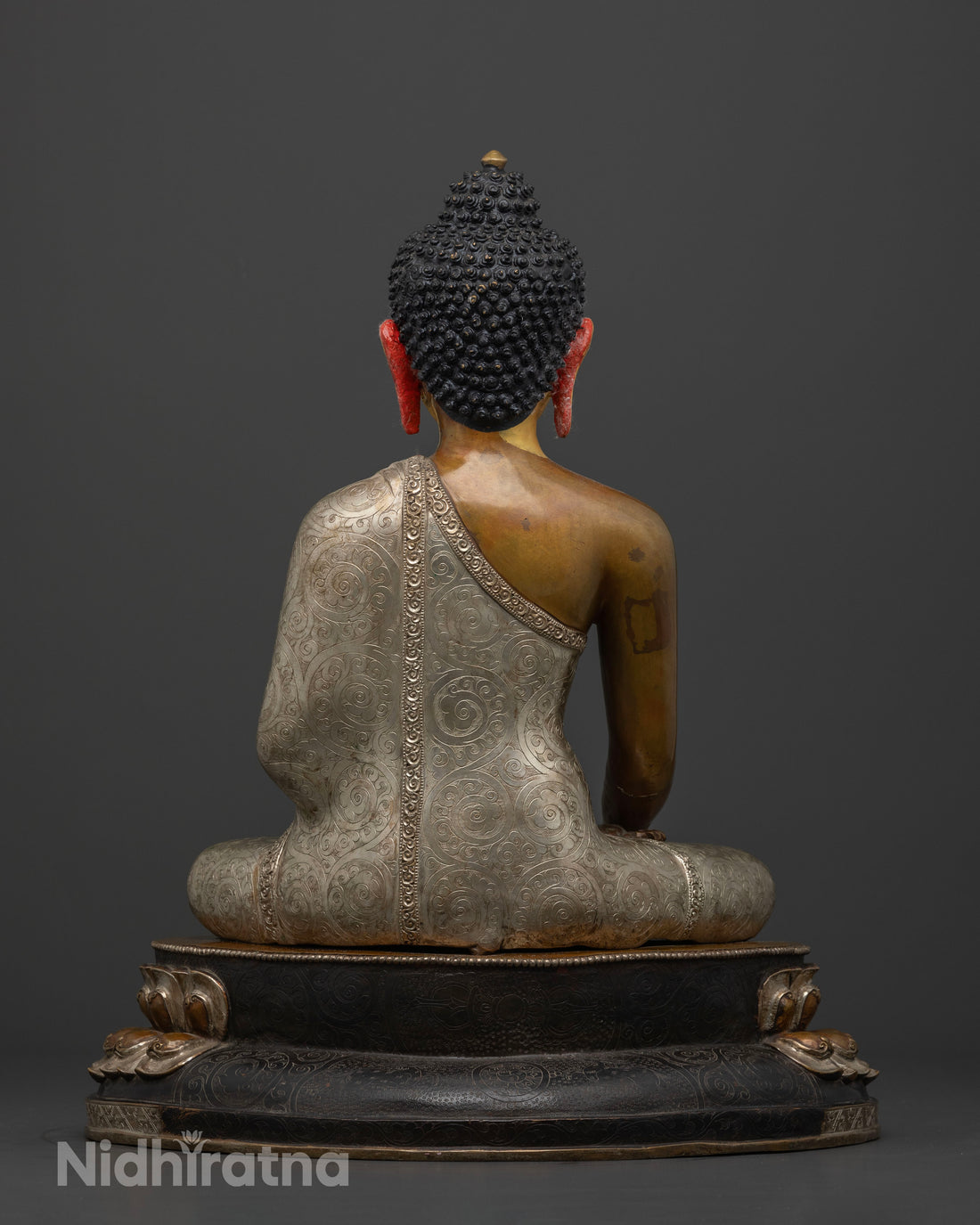 Intricate Half Oxidized Silver Shakyamuni Buddha Statue