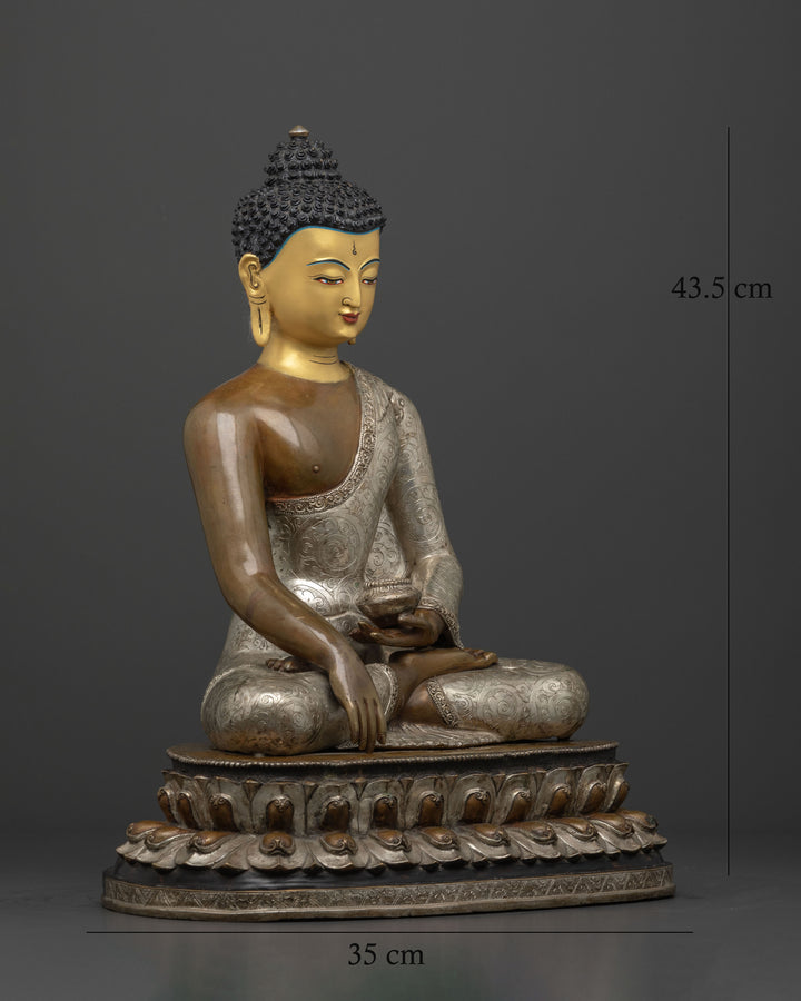 Intricate Half Oxidized Silver Shakyamuni Buddha Statue