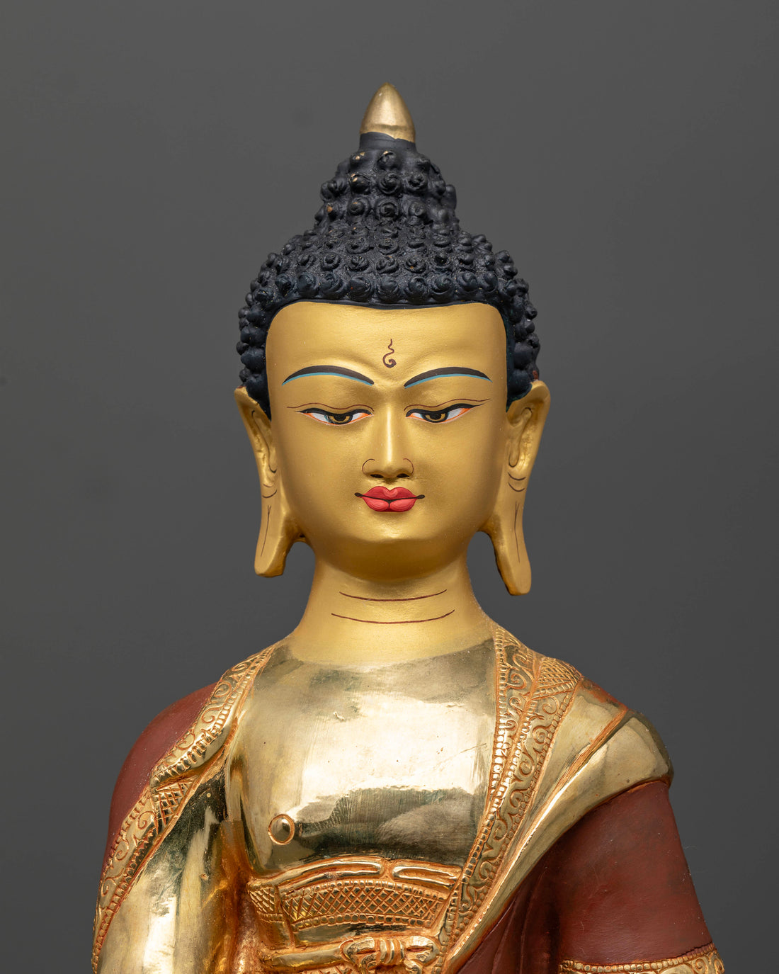 Handcrafted 13 Inch Shakyamuni Buddha Statue in Oxidized Copper