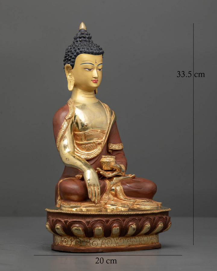 Handcrafted 13 Inch Shakyamuni Buddha Statue in Oxidized Copper