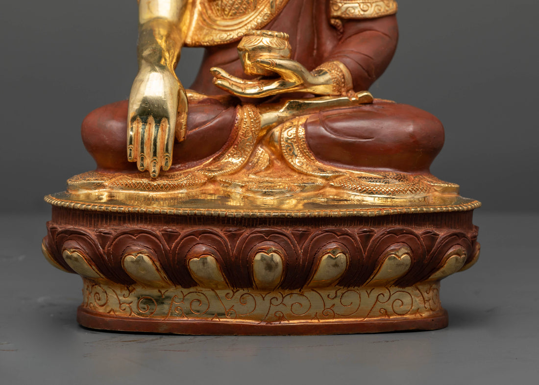 Handcrafted 13 Inch Shakyamuni Buddha Statue in Oxidized Copper