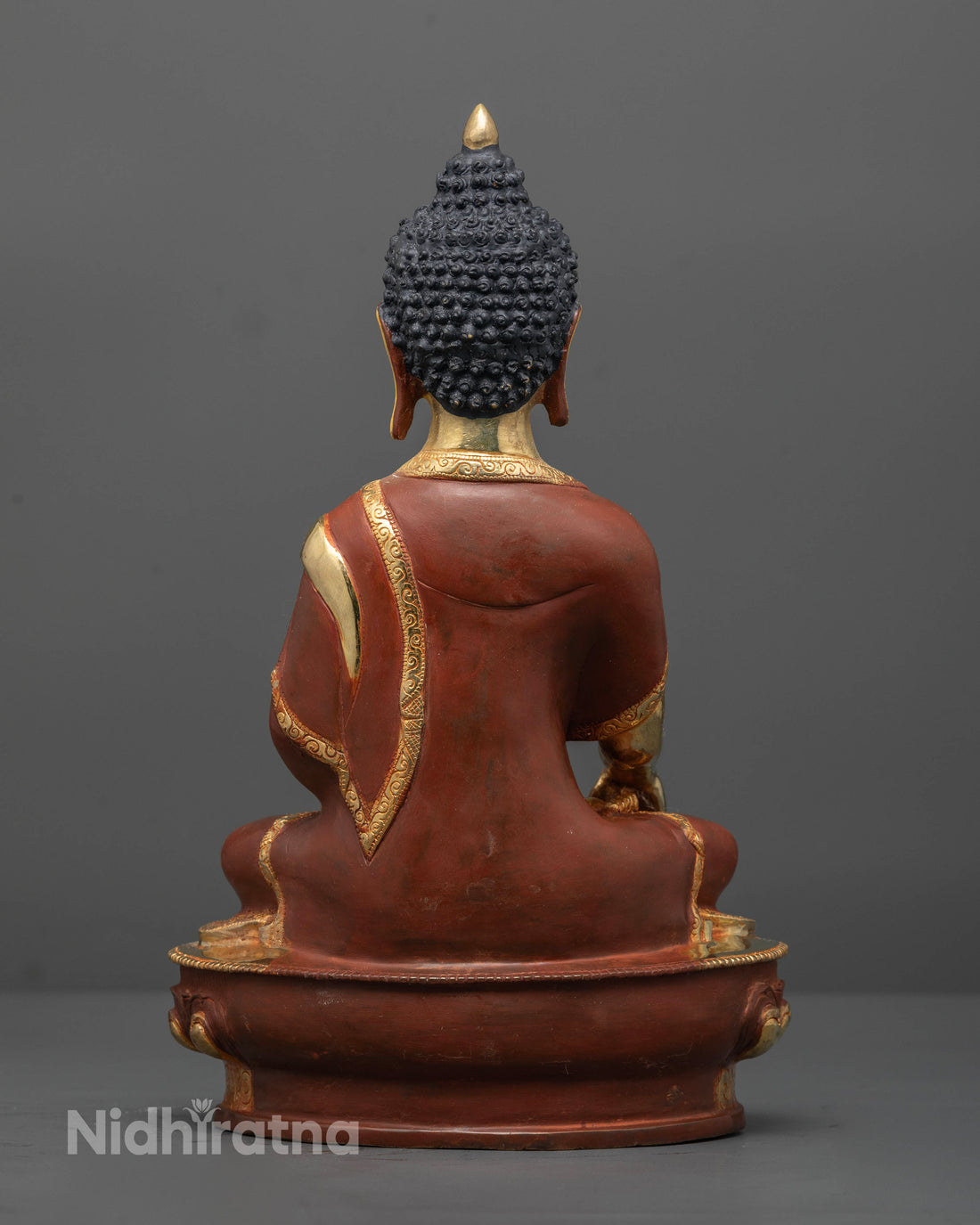 Handcrafted 13 Inch Shakyamuni Buddha Statue in Oxidized Copper