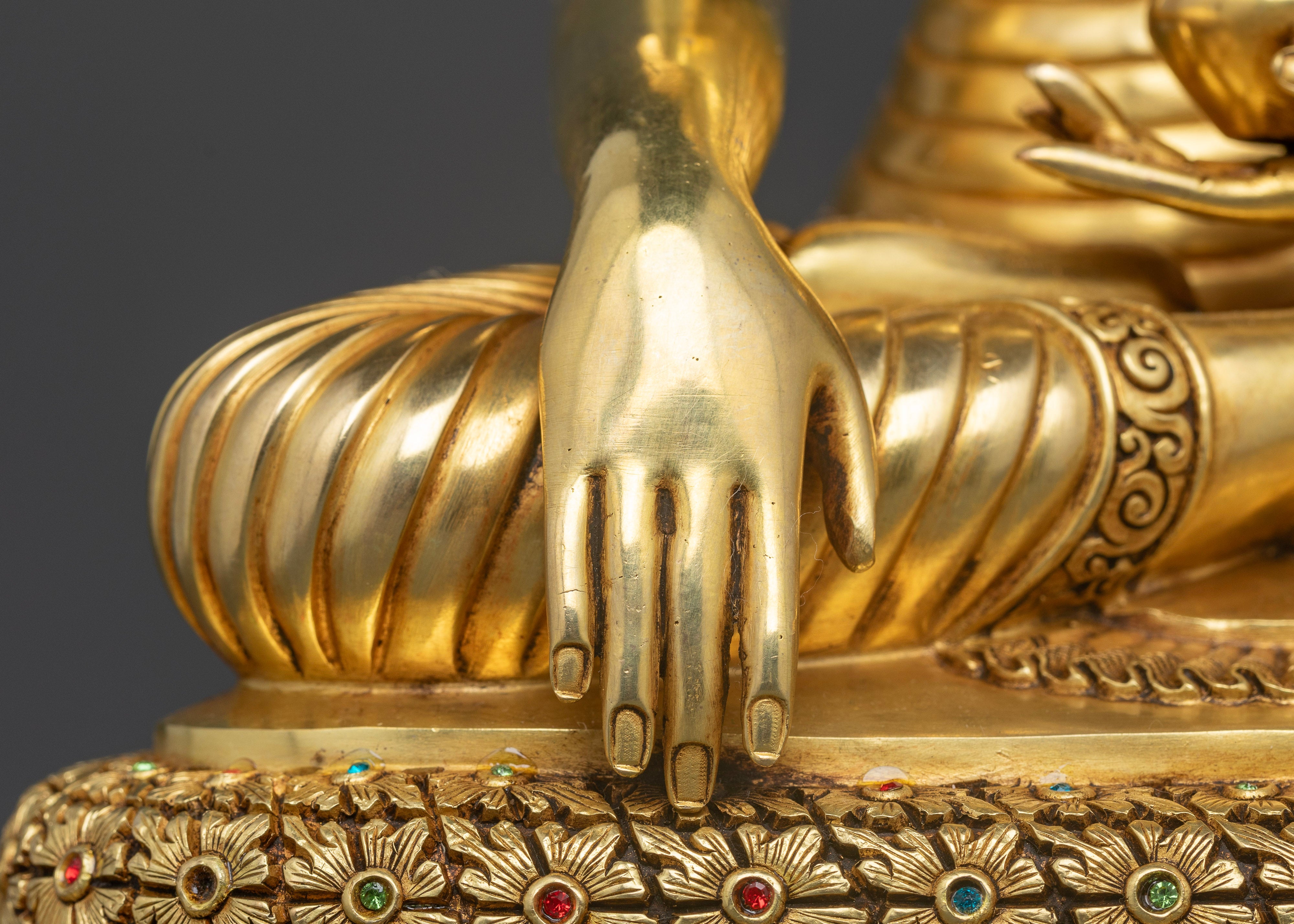 Buddha Shakyamuni: The Enlightened One in Gold Gilded Splendor