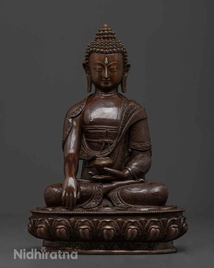 Artistic Oxidized Shakyamuni Buddha Statue With Fine Details