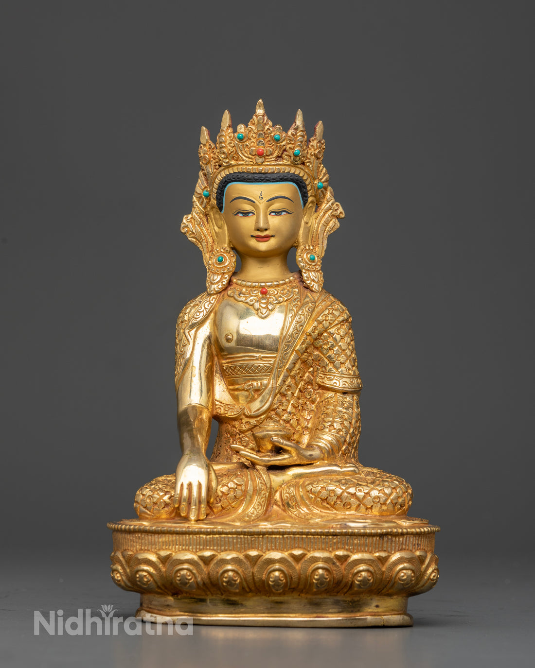 Handcrafted Crowned Buddha Shakyamuni Statue for Home Blessings