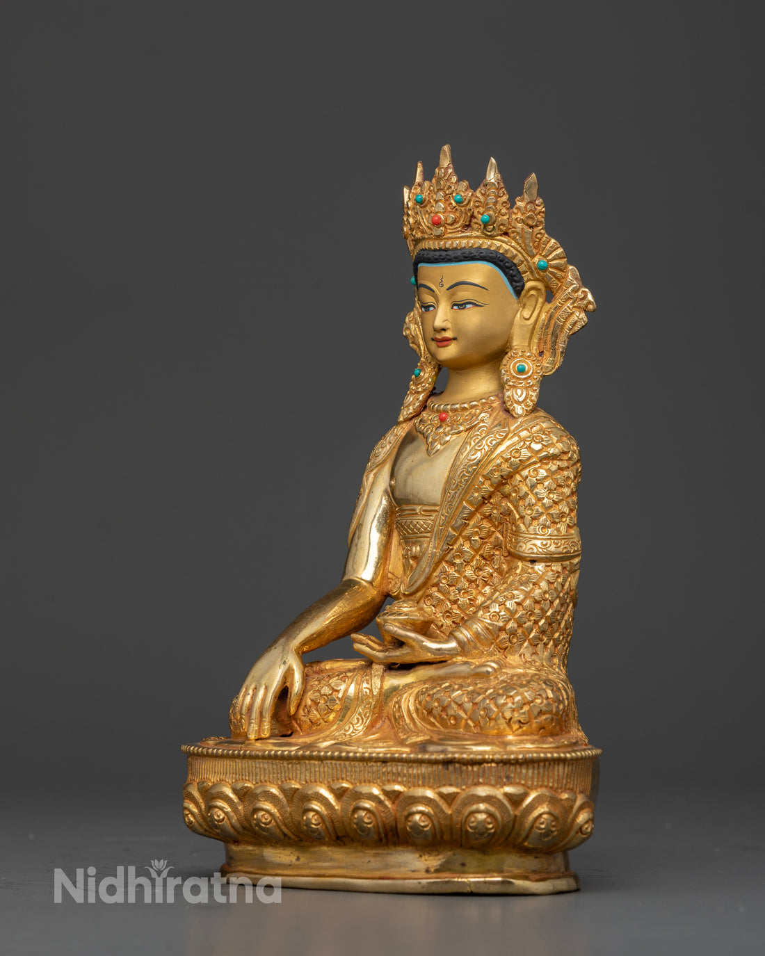 Handcrafted Crowned Buddha Shakyamuni Statue for Home Blessings