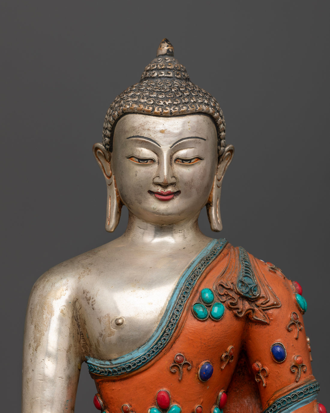 Glistening Silver Shakyamuni Buddha Statue