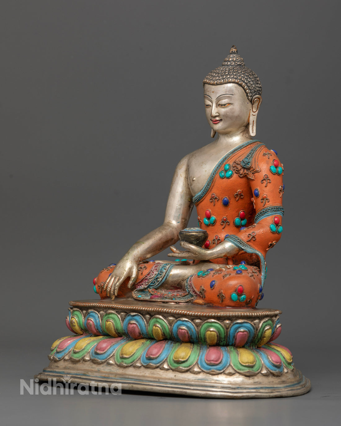 Glistening Silver Shakyamuni Buddha Statue