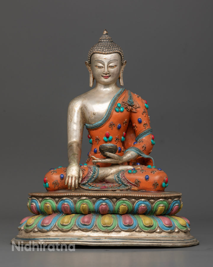 Glistening Silver Shakyamuni Buddha Statue