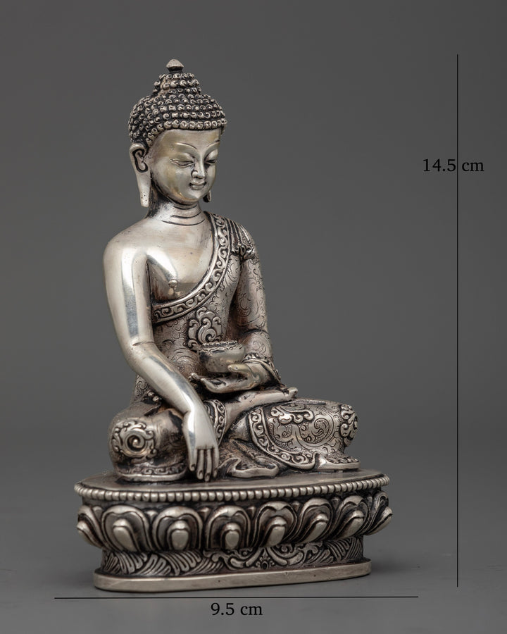 Silver Illumination: The Tranquil Aura of Shakyamuni Buddha