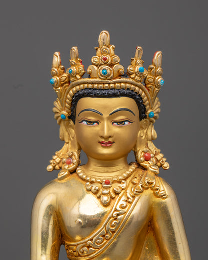 Hand-Carved Crowned Buddha Shakyamuni Statue