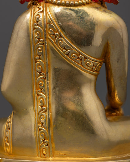 Hand-Carved Crowned Buddha Shakyamuni Statue