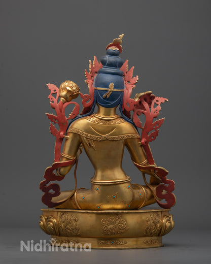Back-View of Green Tara sculpture by master artisan from Patan, Nepal, showcasing traditional craftsmanship