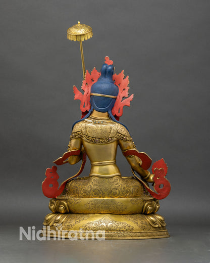 Back view Dukar statue with detailed lotus pedestal and gold finish