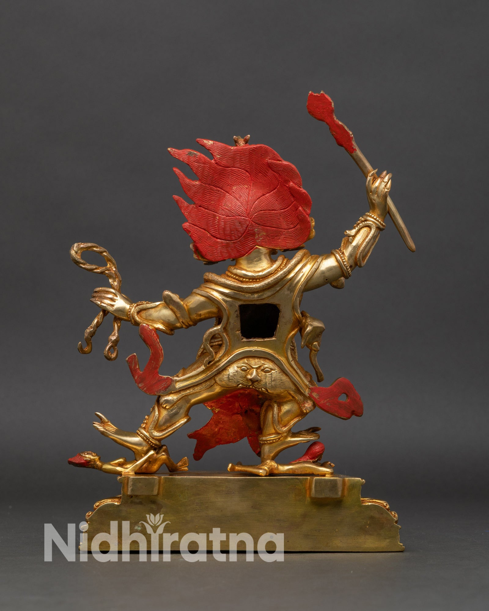 Back view of Hayagriva Statue, intricate craftsmanship copper Newari artisan Tibetan deity