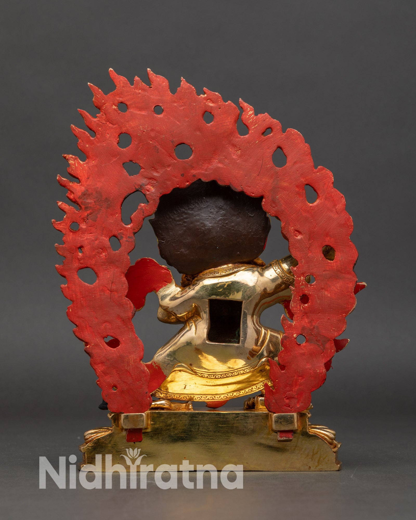 Back view of Mahakala Bernagchen statue handcrafted Nepalese protector sacred tantric sculpture
