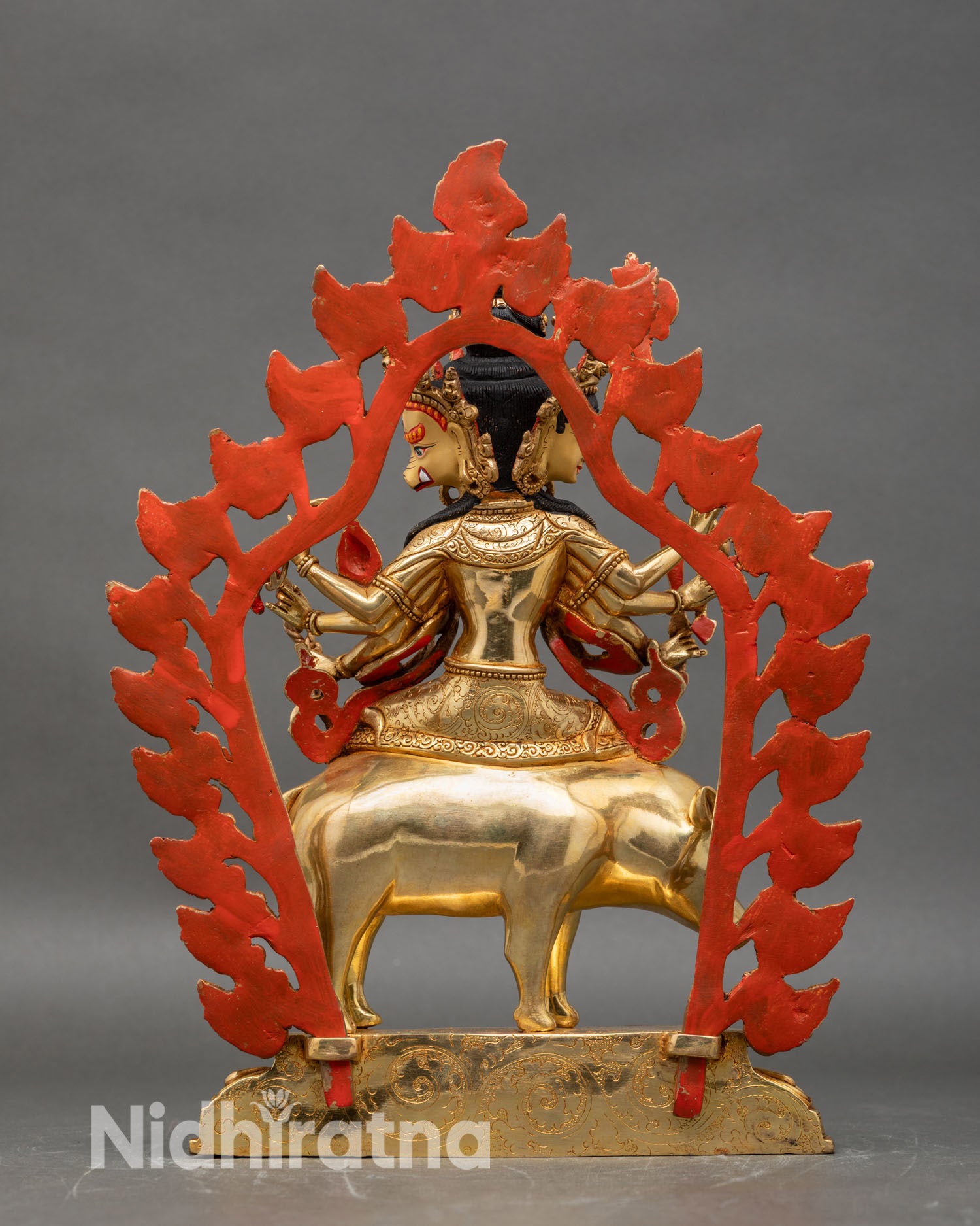 Back view of Marichi statue, detailed hand-carved Himalayan art
