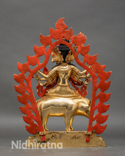Back view of Marichi statue, detailed hand-carved Himalayan art