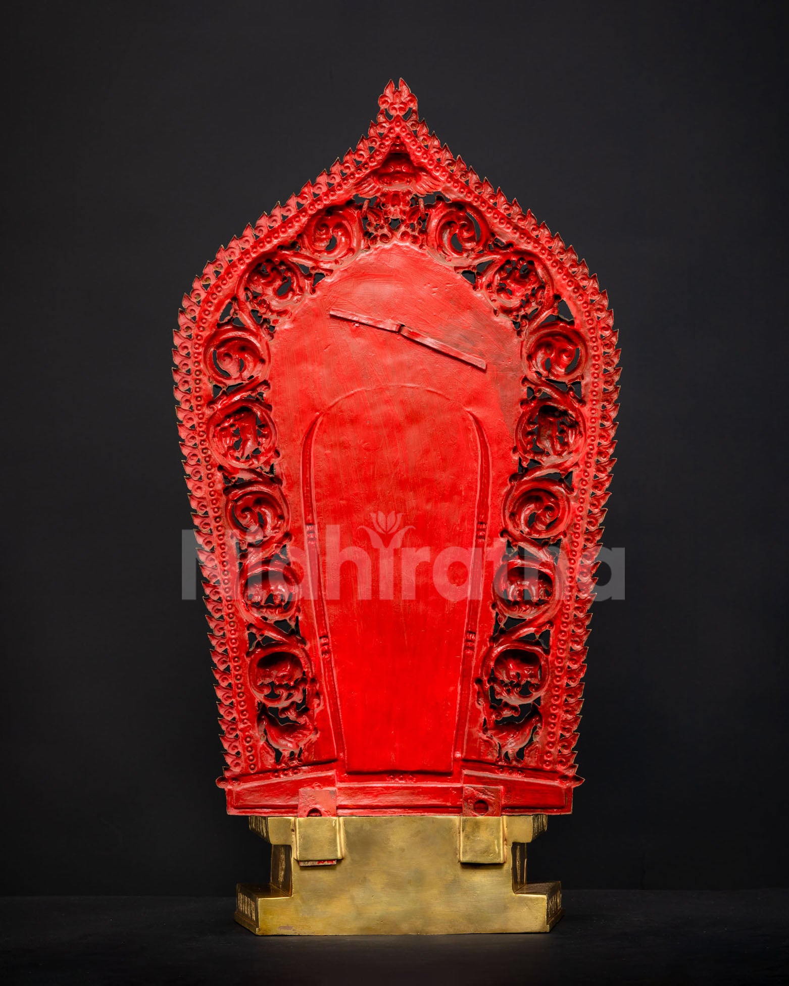 Back view Standing Green Tara statue halo and throne carvings Nepal