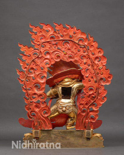 Back-view-Vajrapani-copper-gold-statue-sacred-ornaments-lotus-pedestal-handcrafted-Nepal