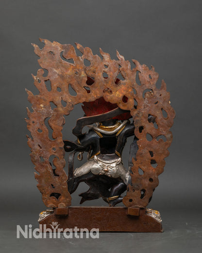 Back view of Vajrapani statue silver plating Himalayan protector Buddhist sculpture
