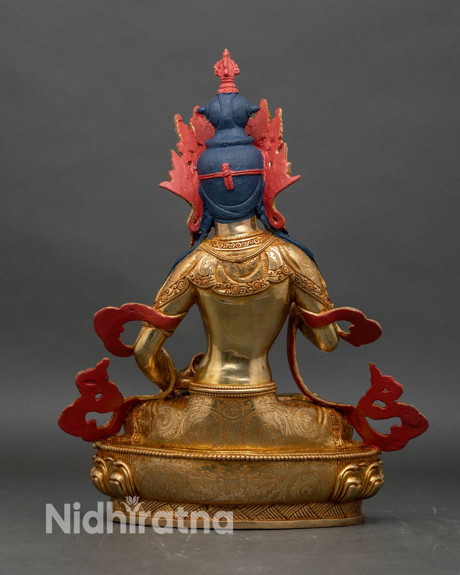 Back view Vajrasattva statue, hand-painted details, Himalayan sacred art