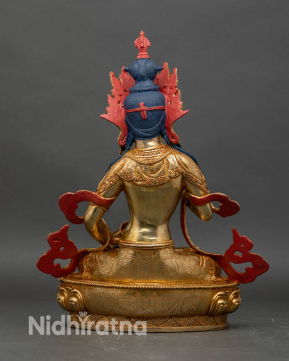Back view Vajrasattva statue, hand-painted details, Himalayan sacred art