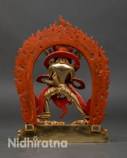 Back view of Chakrasamvara Yab-Yum Statue hand-painted copper gold gilding Himalayan craftsmanship