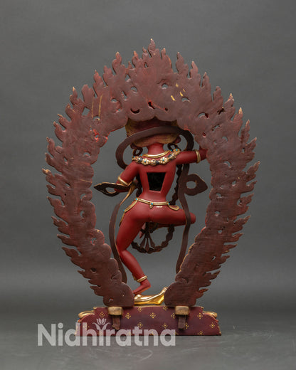 Back view of Dorje Phagmo Statue hand painted copper gold gilded Himalayan ritual sculpture