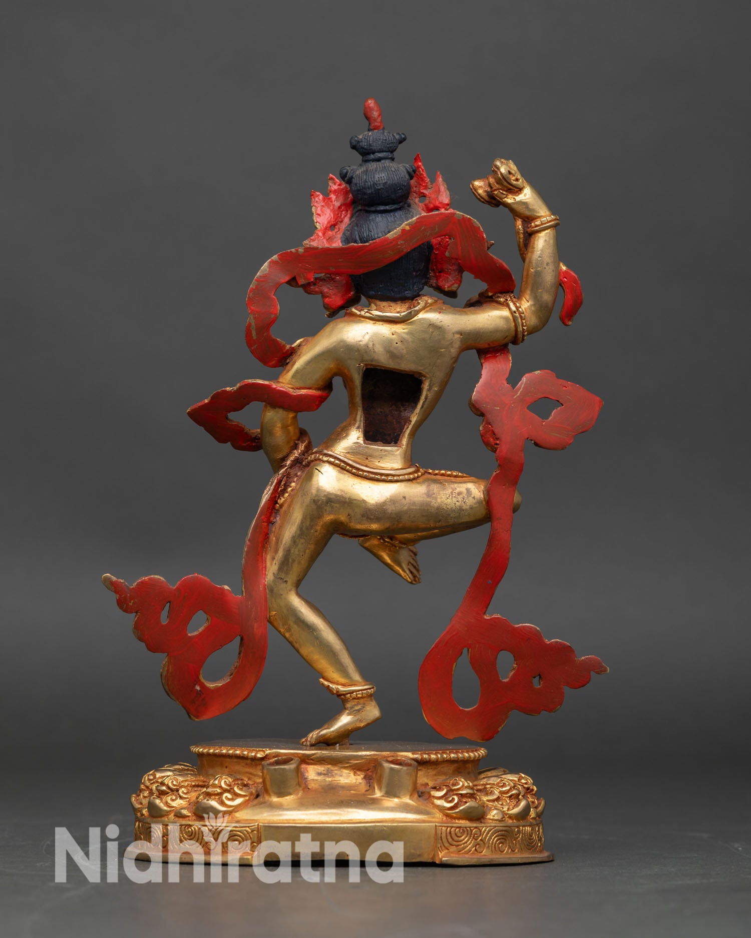 Back view of Machig Labdron Statue detailed craftsmanship gold gilded copper Himalayan spiritual decor altar display