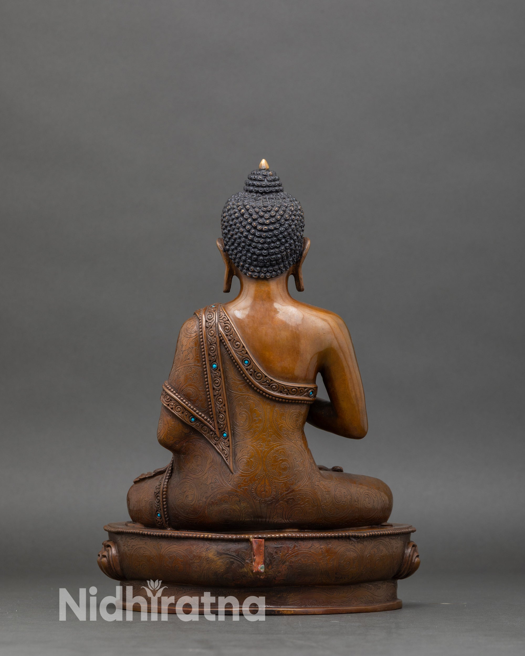 Back view of Vairocana Buddha altar statue highlighting lotus base and traditional craftsmanship