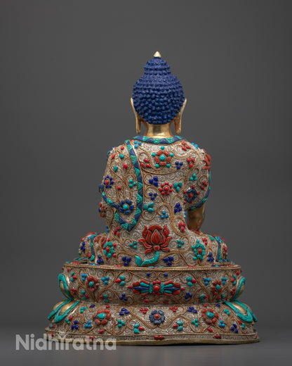 Back-view of Artisan’s detailed hand carving process of Shakyamuni Buddha Statue