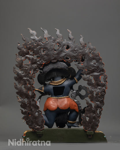 Back-view of Detailed image of Achala Statue showing one leg bent, halo